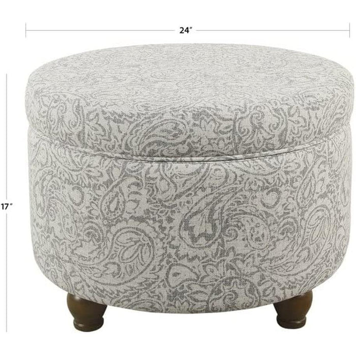 Gray Floral Storage Ottoman for Home Decor