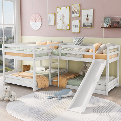 L-Shaped Twin over Full Bunk Bed with Slide and Ladder