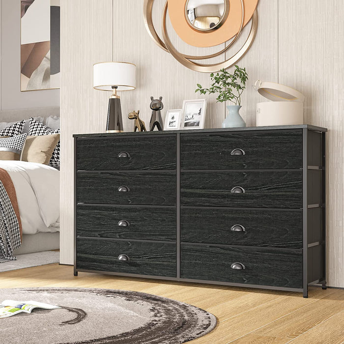 Black Oak 8-Drawer Dresser for TV Stand and Storage