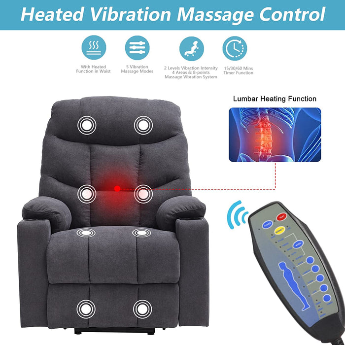 Power Recliner Chair with Vibration Massage and Heat, Gray