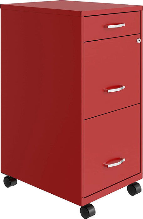Red Mobile File Cabinet, 26.5 X 14.3 X 18 In