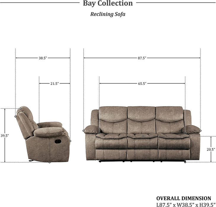 Bay Manual Double Reclining Sofa, Brown