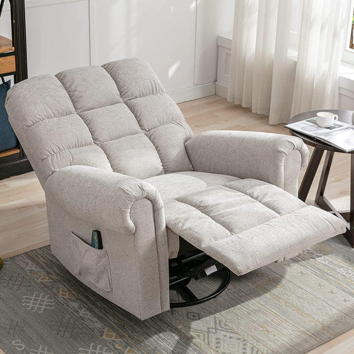 Cream White Rocker Recliner with Heat & Massage