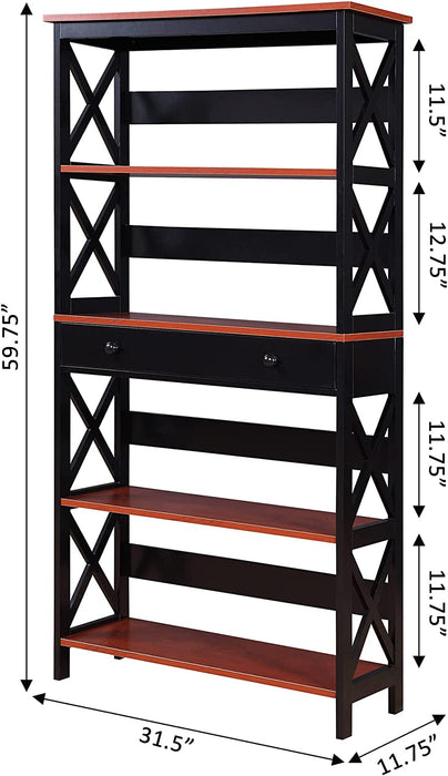 Cherry/Black Oxford Bookcase with Drawer (5 Tier)