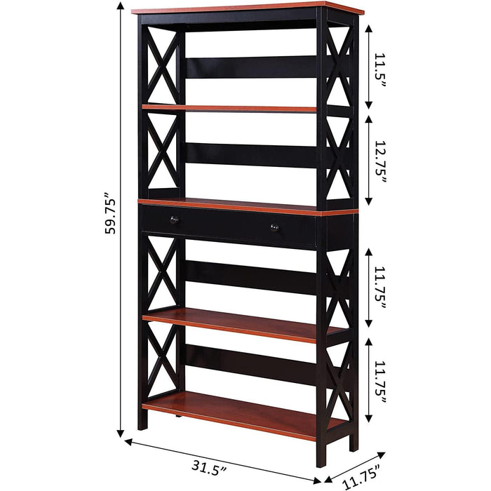 Cherry/Black Oxford Bookcase with Drawer (5 Tier)