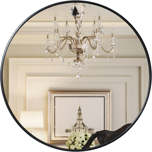 48 Inch Large round Mirror, Bathroom Mirror for Wall, Metal Frame round Mirror for Fireplace Living Room Wall Decor, Black Frame