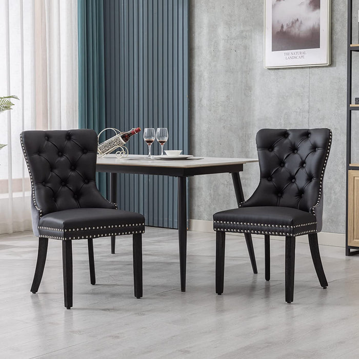 High-End Tufted Dining Chair, Set of 2, Black/Grey