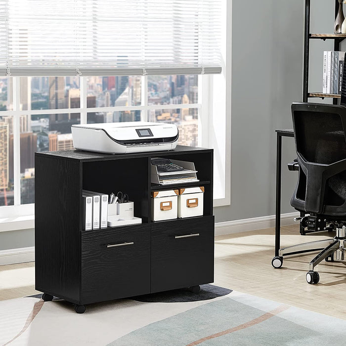 Black Mobile File Cabinet with Open Shelves