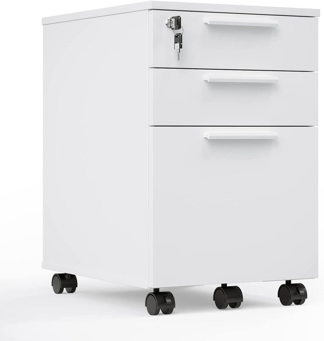 White Wood Rolling File Cabinet with Lock