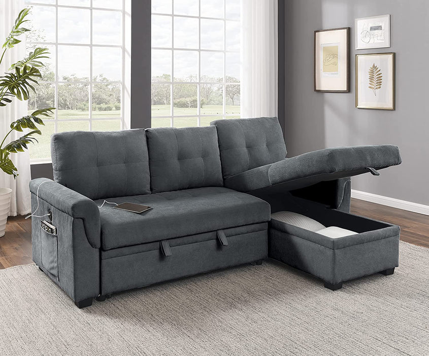 Gray Sectional Sofabed with USB Ports, Full XL