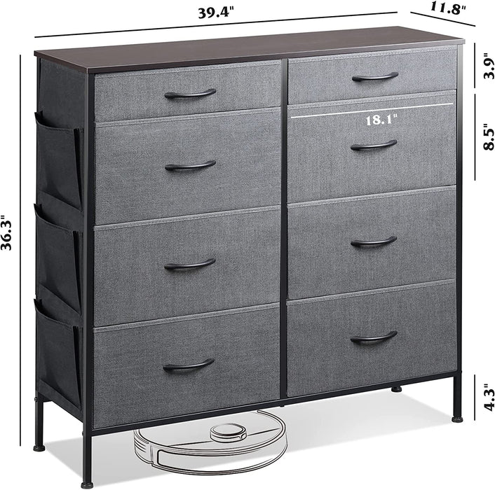 Fabric Dresser with 8 Drawers, Dark Grey