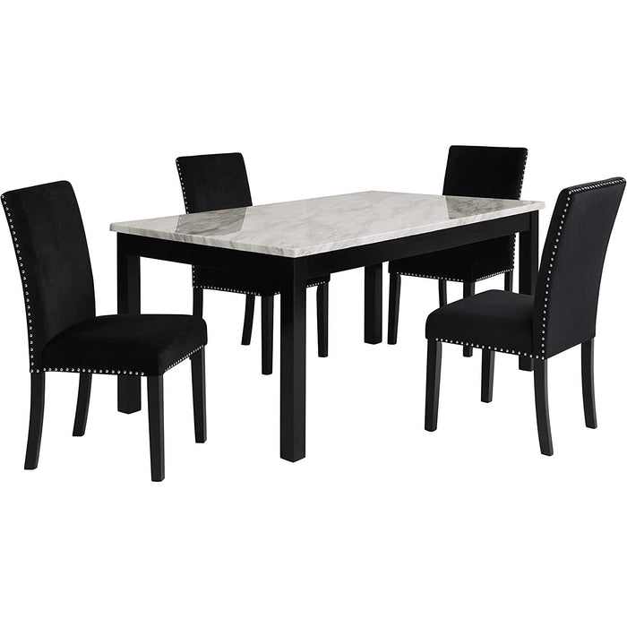 6-Person Dining Table with Faux Marble Top, Black Base