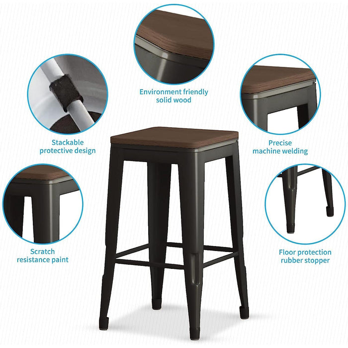 Square Metal Bar Stool Stackable Set of 2