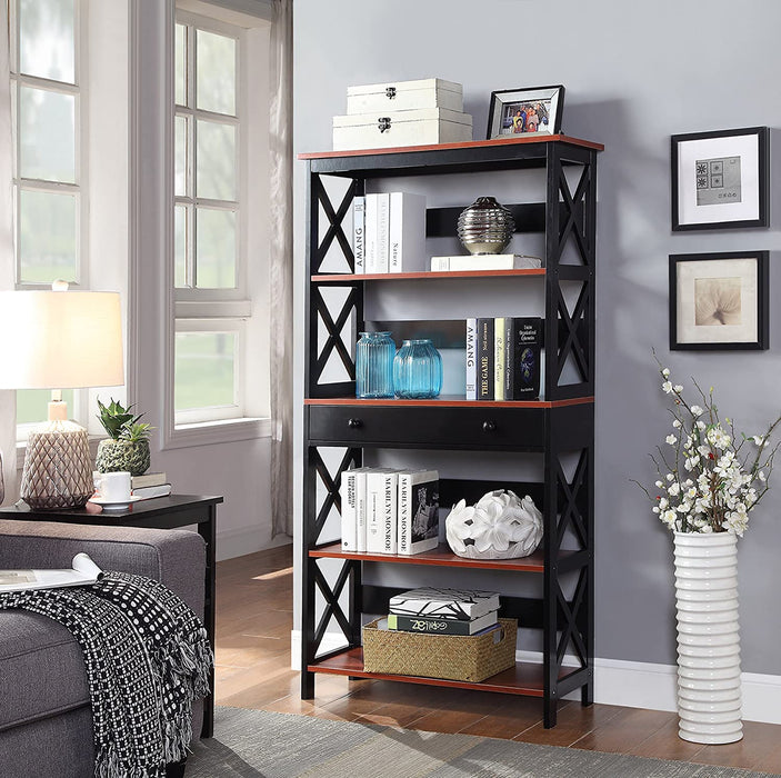 Cherry/Black Oxford Bookcase with Drawer (5 Tier)