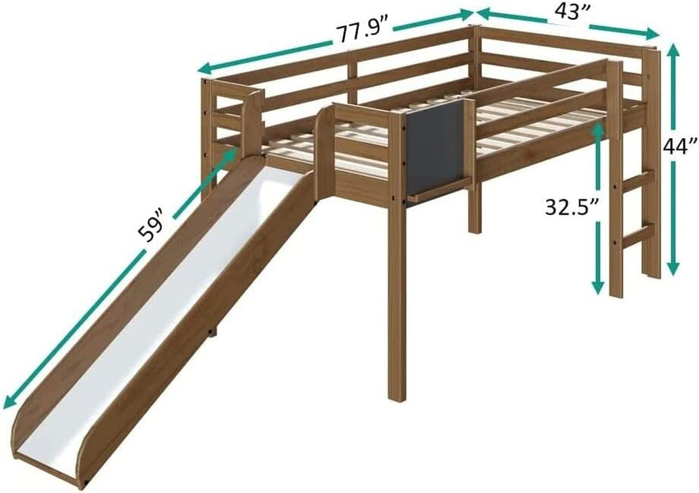 Cindy Kids Twin Loft Bed with Slide and Chalkboard