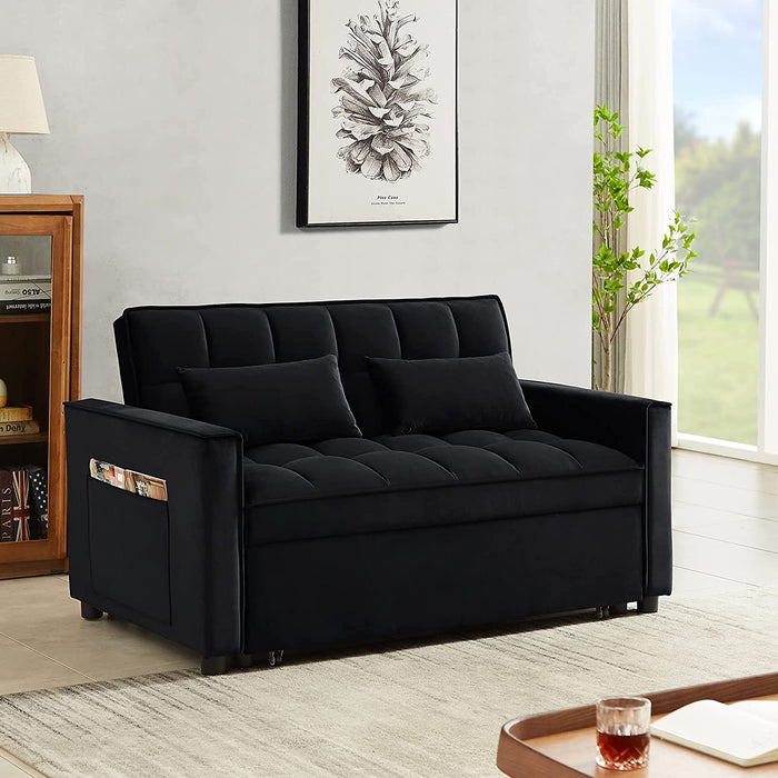Modern Black Convertible Sofa Bed with Reclining Backrest
