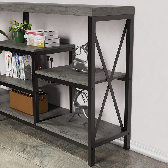 Grey Wash Console Table with Storage Shelves