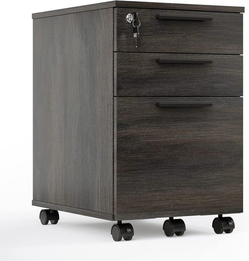 Walnut Locking File Cabinet with Rolling Casters