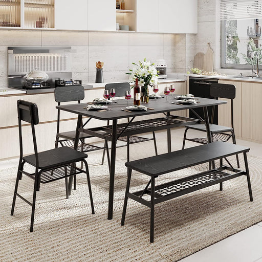 6-Piece Dining Table Set with Storage Rack