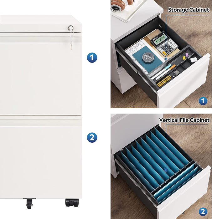 White Lockable Mobile File Cabinet - 2 Drawers