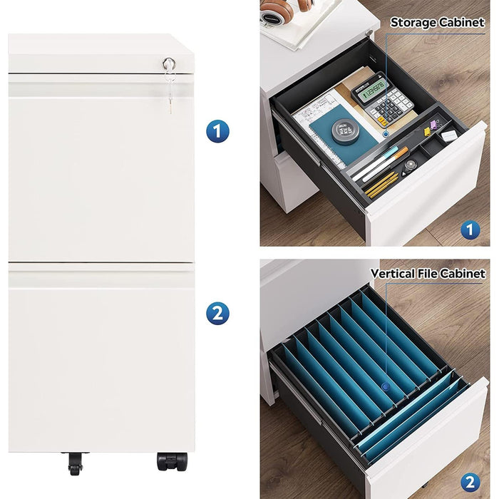 White Lockable Mobile File Cabinet - 2 Drawers