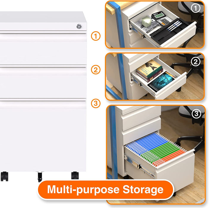 Lockable Mobile File Cabinet for under Desk Storage
