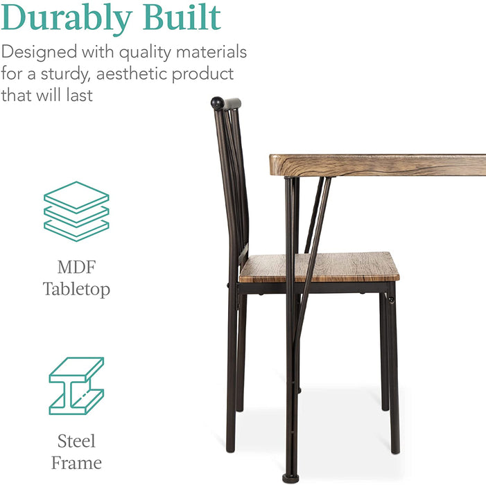 5-Piece Metal and Wood Indoor Modern Rectangular Dining Table Furniture Set