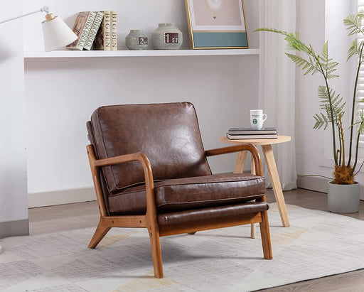 Mid Century Leather Armchair with Thick Cushion
