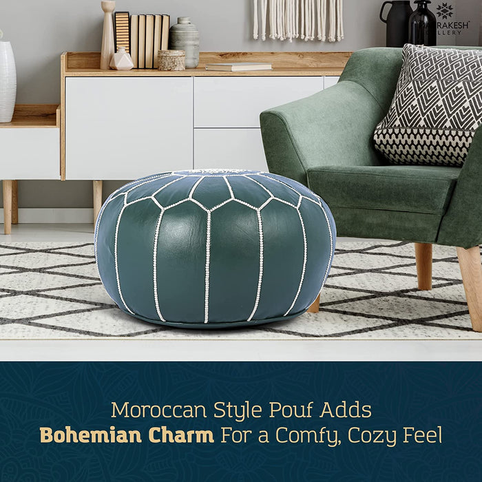 Moroccan Artisan Hand-Stitched Leather Pouf Cover