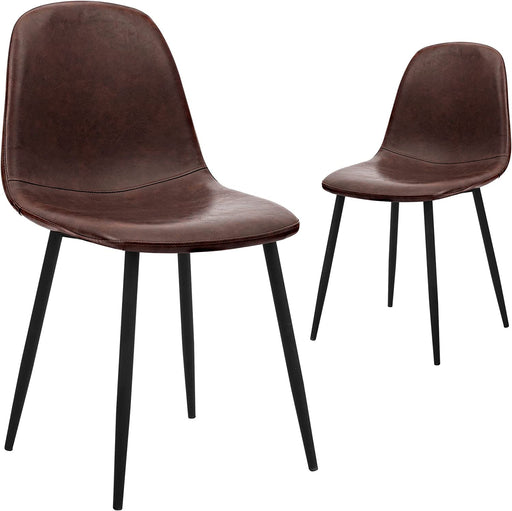 Dark Brown Faux Leather Modern Side Chair, Set of 2