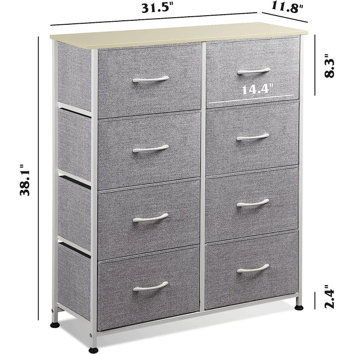 Fabric Storage Tower with 8 Drawers, Light Grey