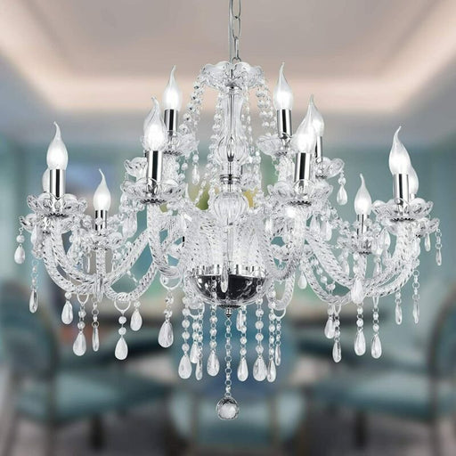 Modern Elegant 12 Lights K9 Crystal Glass Chandelier Pendant Ceiling Lighting European Style for Dining Living Room Bedroom Transparent, 12 E12 Bulbs Required