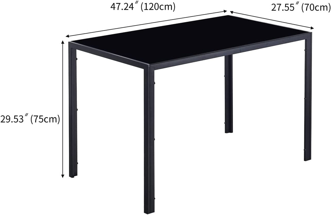 Black Glass Kitchen Table with Metal Frame