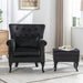 Black Velvet Wingback Chair with Ottoman Set