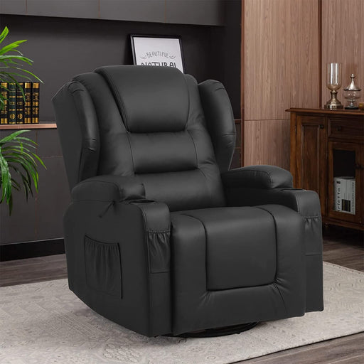 Faux Leather Recliner Chair with Drink Holders,Black