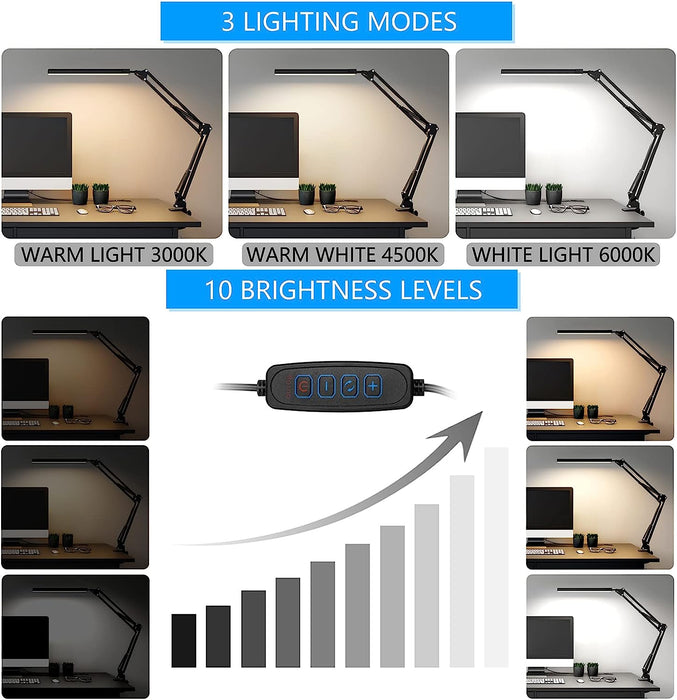 Swing Arm Desk Light with Clamp, LED