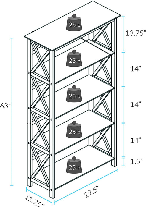 Espresso Montego Bookcase with 5 Shelves (New)