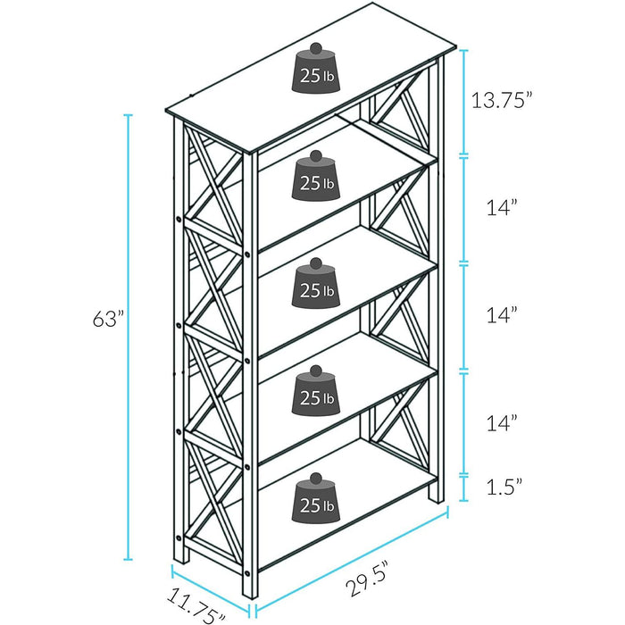 Espresso Montego Bookcase with 5 Shelves (New)