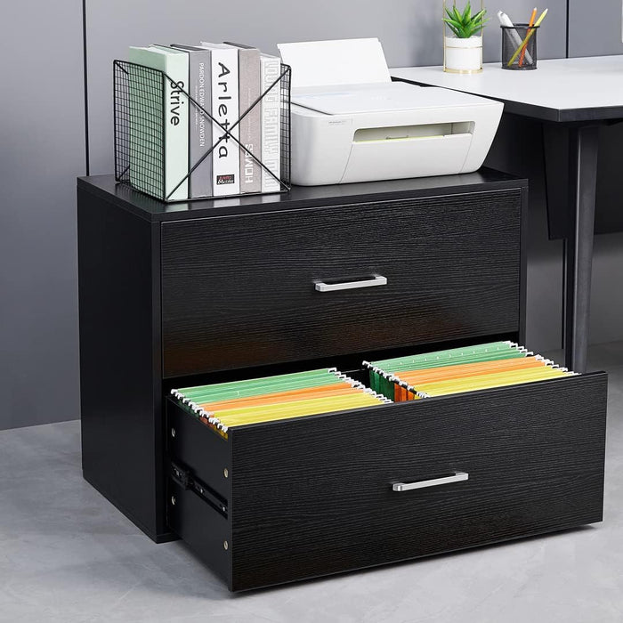 Black Wood 2 Drawer File Cabinet For Home Office