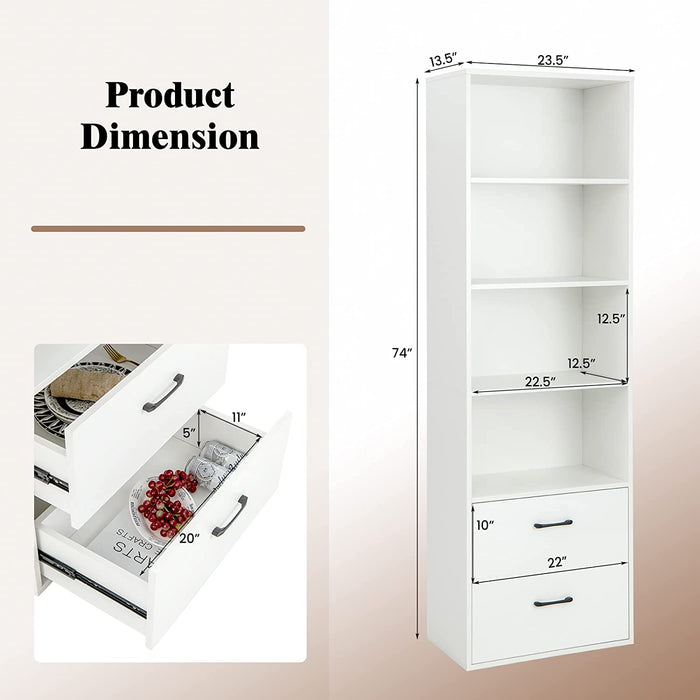 White 4-Tier Bookcase with Drawers and Anti-Tipping Kits