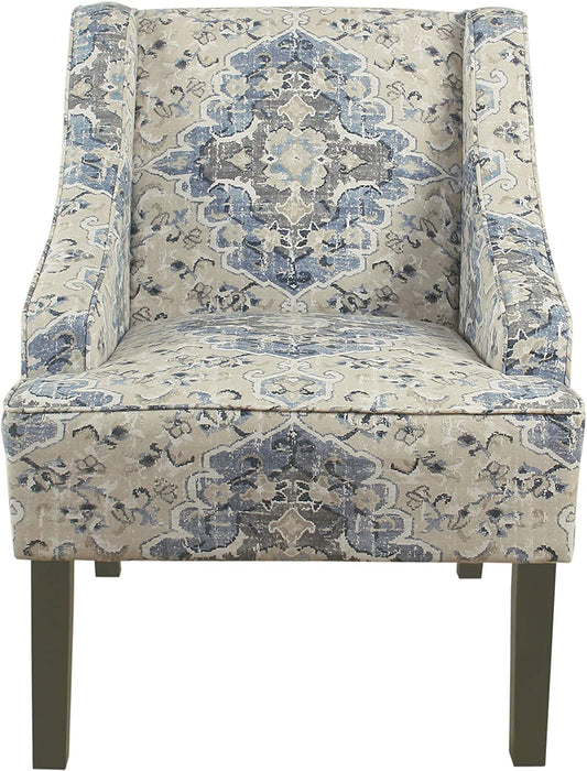 Antiqued Blue Velvet Armchairs with Swooping Design