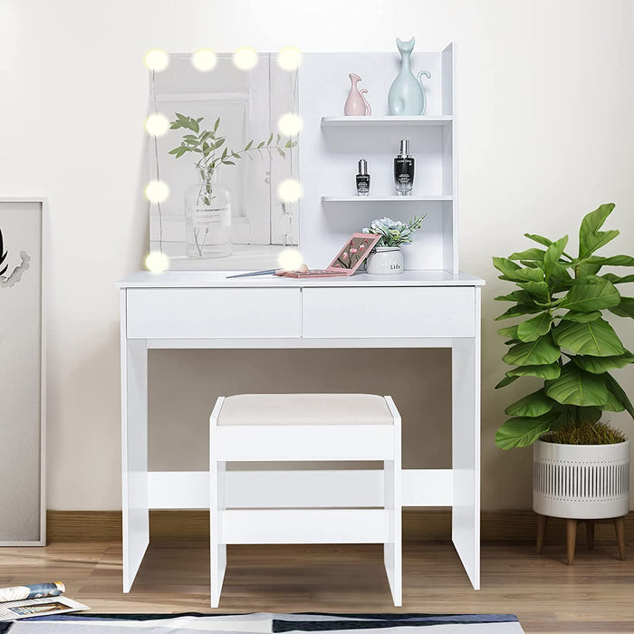 White Makeup Vanity Table with 10 Light Bulbs