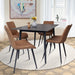 5-Piece Slate Stone Dining Table Set with Leather Chairs, Brown