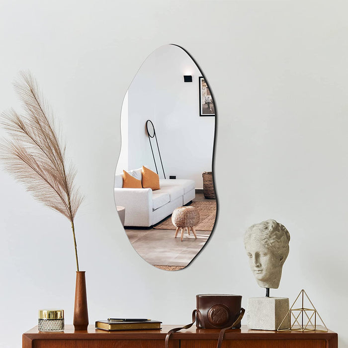 Irregular Wall Mirror for Wall, Entryway, Bedroom, Asymmetrical Mirror with Hooks, Cloud Mirror, Aesthetic Mirror,Frameless Mirror