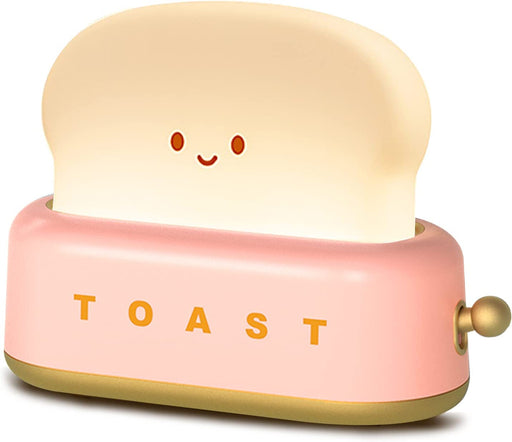 Cute Desk Decor Toaster Lamp, Kawaii LED Toast Bread Night Light Rechargeable and Portable Light with Timer, Christmas Gifts Ideas for Baby Kids Girls Teens Teenages. Pink