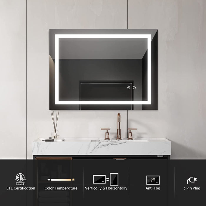 LED Wall Mounted Bathroom Mirror, Anti-Fog