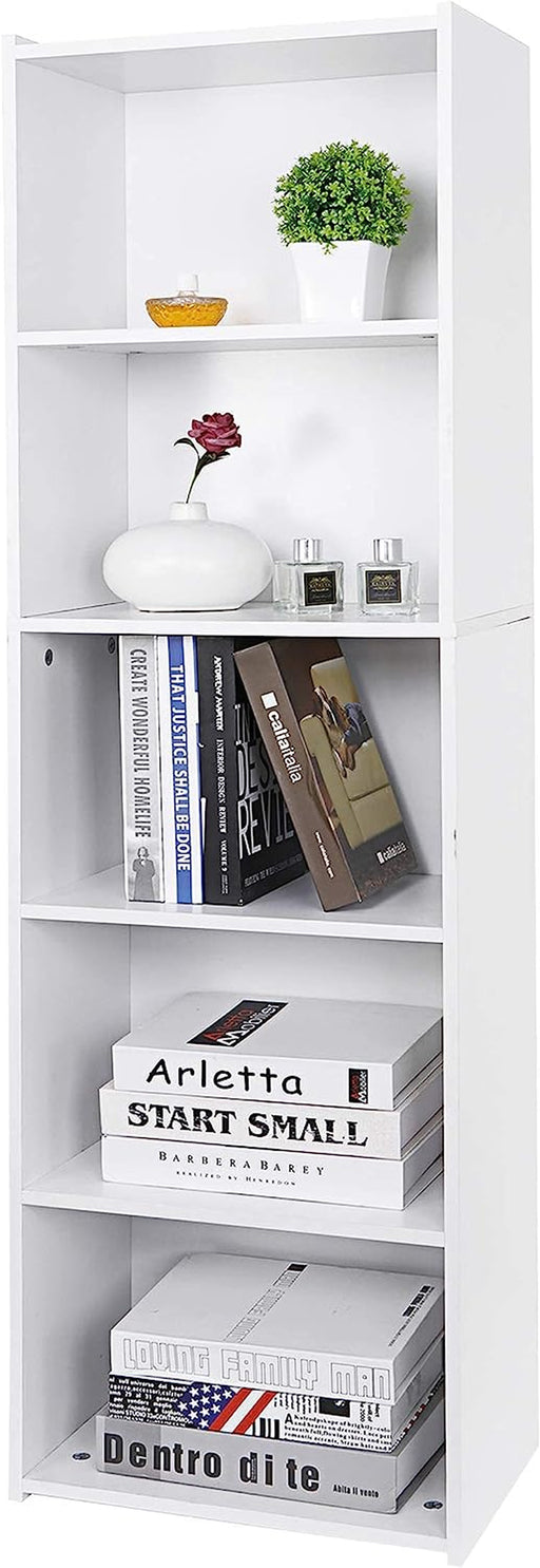Tall White Wood Bookcase for Small Spaces