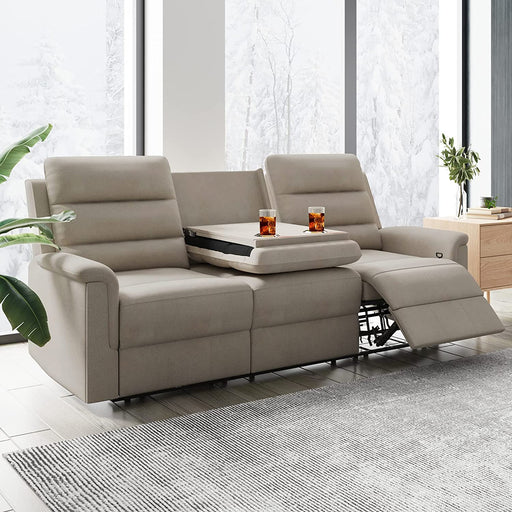 Reclining Sofa for Living Room,Sofa Recliner with Drop down Table and 2 Cup Holders,3-Seater Couch with Flipped Middle Backrest,Home Theater/Office Seating Furniture-Beige