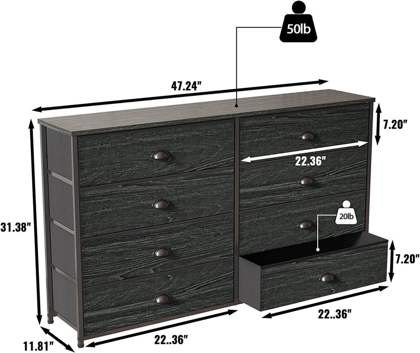 Black Oak 8-Drawer Dresser for TV Stand and Storage