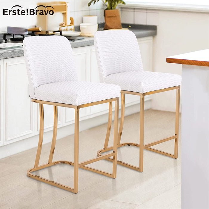 White and Gold Counter Height Bar Stools with Back (Set/2)